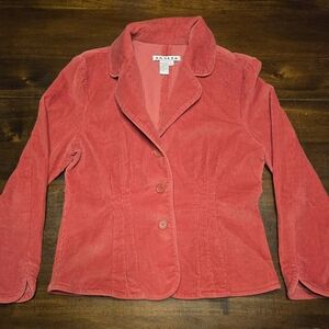 A.M.I. Women's Red Corduroy Blazer Jacket Stretch Fitted Size Large Cotton Blend